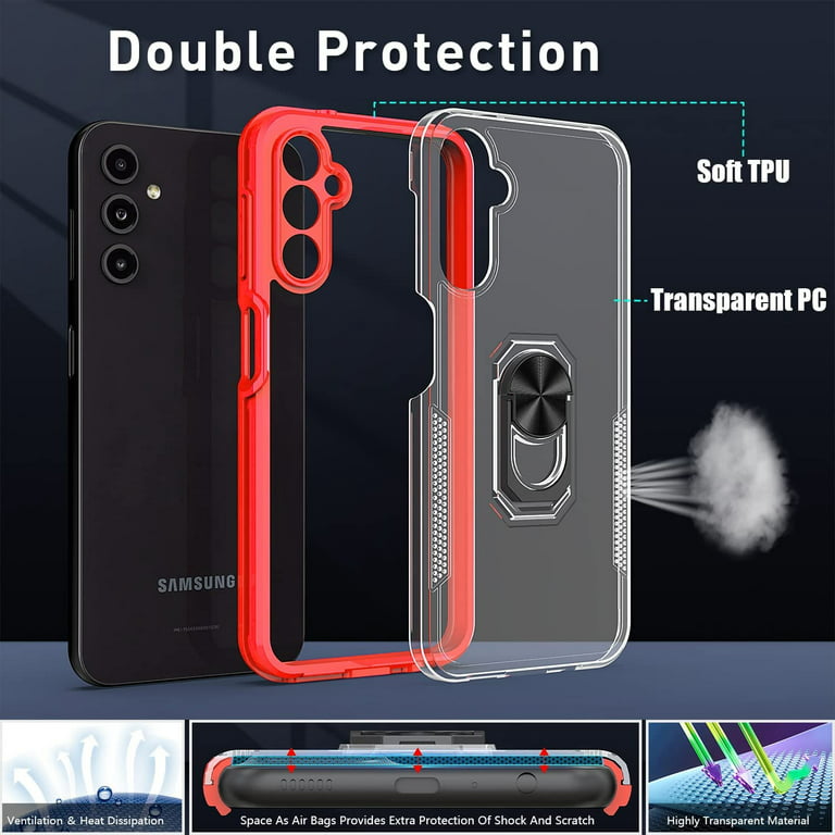 Transparent Hybrid Case with Ring Grip for Samsung Galaxy A14 5G - Red - HD  Accessory