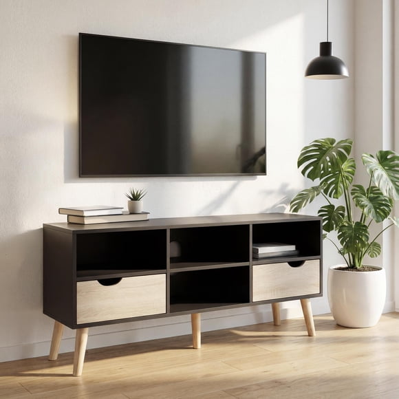 Mueble para TV 50” de Madera Sala con Repisas y Almacenamiento, Centro de Entretenimiento Moderno negro