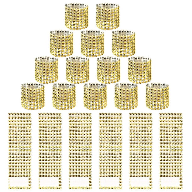 50 servilleteros dorados con diamantes de imitación para boda, recepción, baby shower, decoración de fiesta, lazos brillantes para servilletas, marco de silla, mantel, cortina Sailing Electrónica