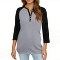thumbnail image 2 of 3/4 Length Sleeve Womens Tops, Yigetop Women's Tops Summer Printed Women's Top 3/4 Sleeves Buttons Blouse Short Sleeve T Shirt V Neck T Shirt Tops for Women Trendy Grey XL, 2 of 5