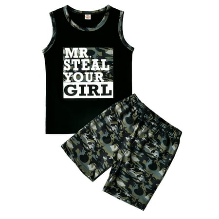 

One Opening Toddler Baby Boy Summer Sleeveless Letter T-Shirt Shorts Outfits