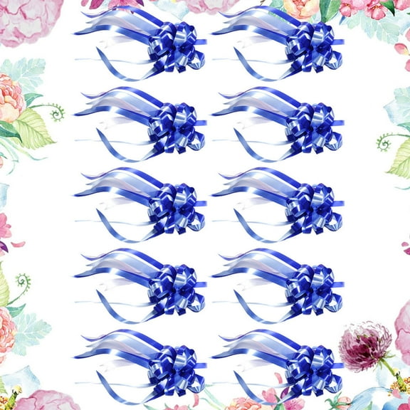 UNOMOR 10Pcs Pull Ribbon Bow Plastic Blue for Wedding Room Decorations