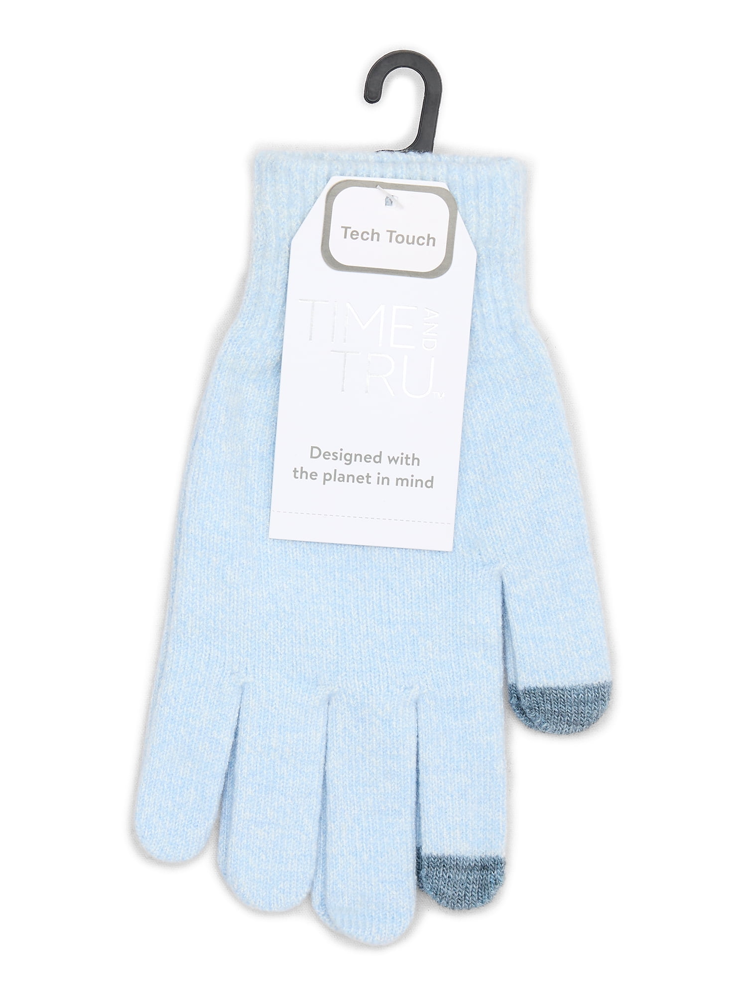 Time and Tru Women's Tech Touch Knit Gloves, One Size Fits Most, Isia Blue and Winter White