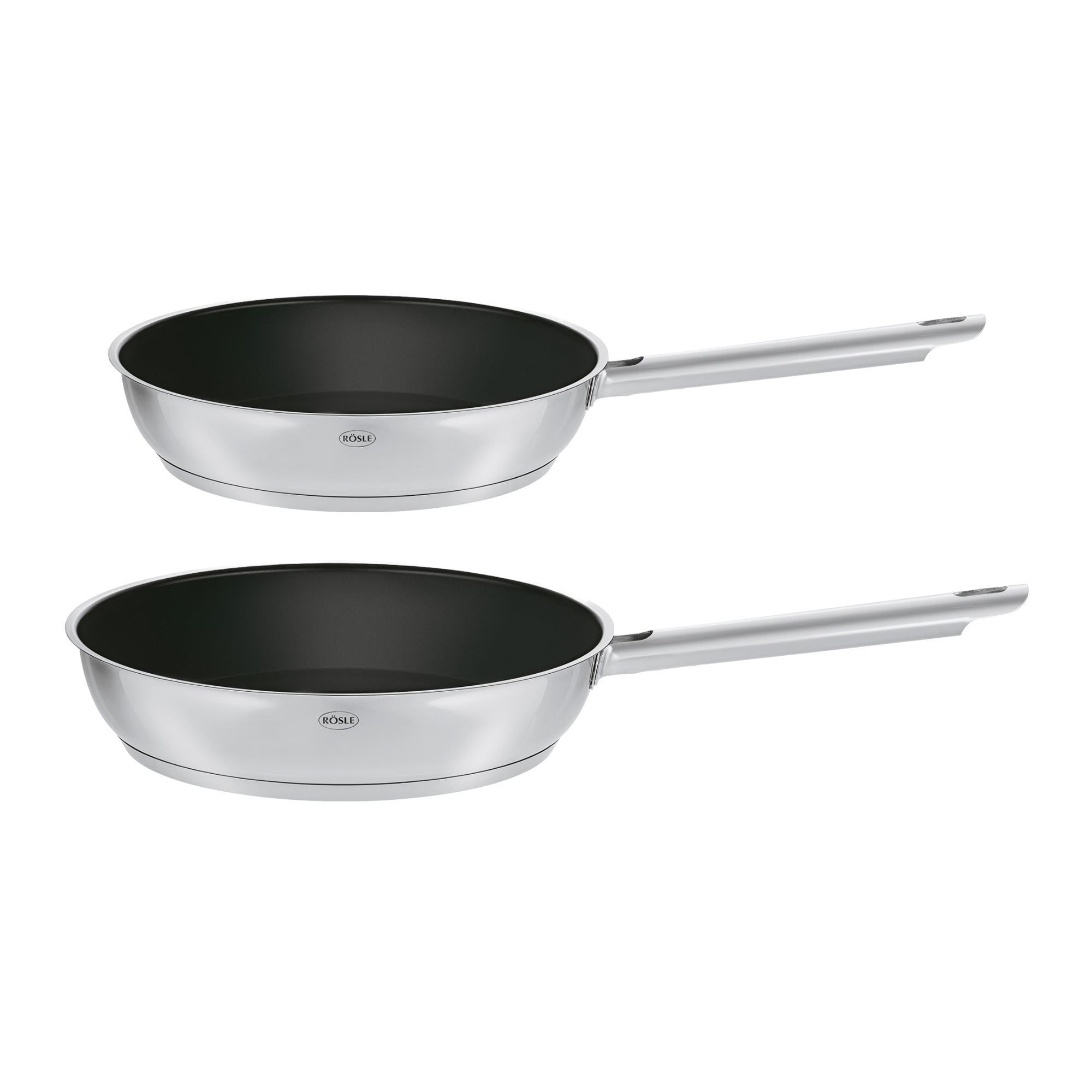 18/10 Stainless Steel RÖSLE Elegance 2-Piece Frying Pan Set Suitable for Induction Cookers High-Quality Universal Pans with Robust ProCera Non-Stick Sealant 20 cm and 28 cm 