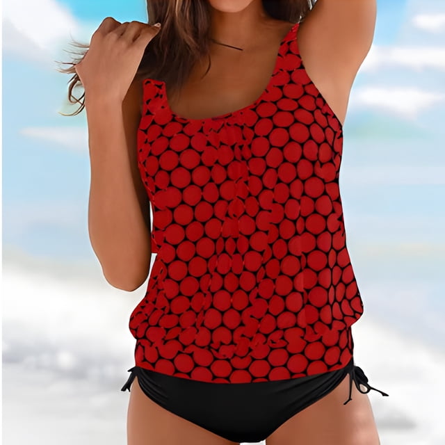 Women's Plus Size Polka Dot High Waist Tankini Set - S-5XL