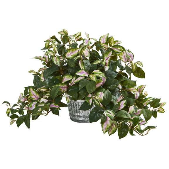 Nearly Natural Hoya Artificial Plant in Vintage Hanging Metal Planter, Green