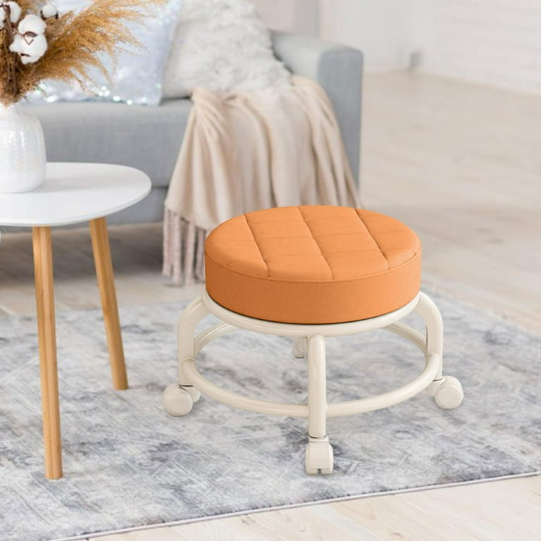Low Round Roller Seat Stool Movable Mini Stool 360 Degree Rotating Rolling Stool Low Height Rolling Stool Swivel Chair for Barber Fitness Orange Size