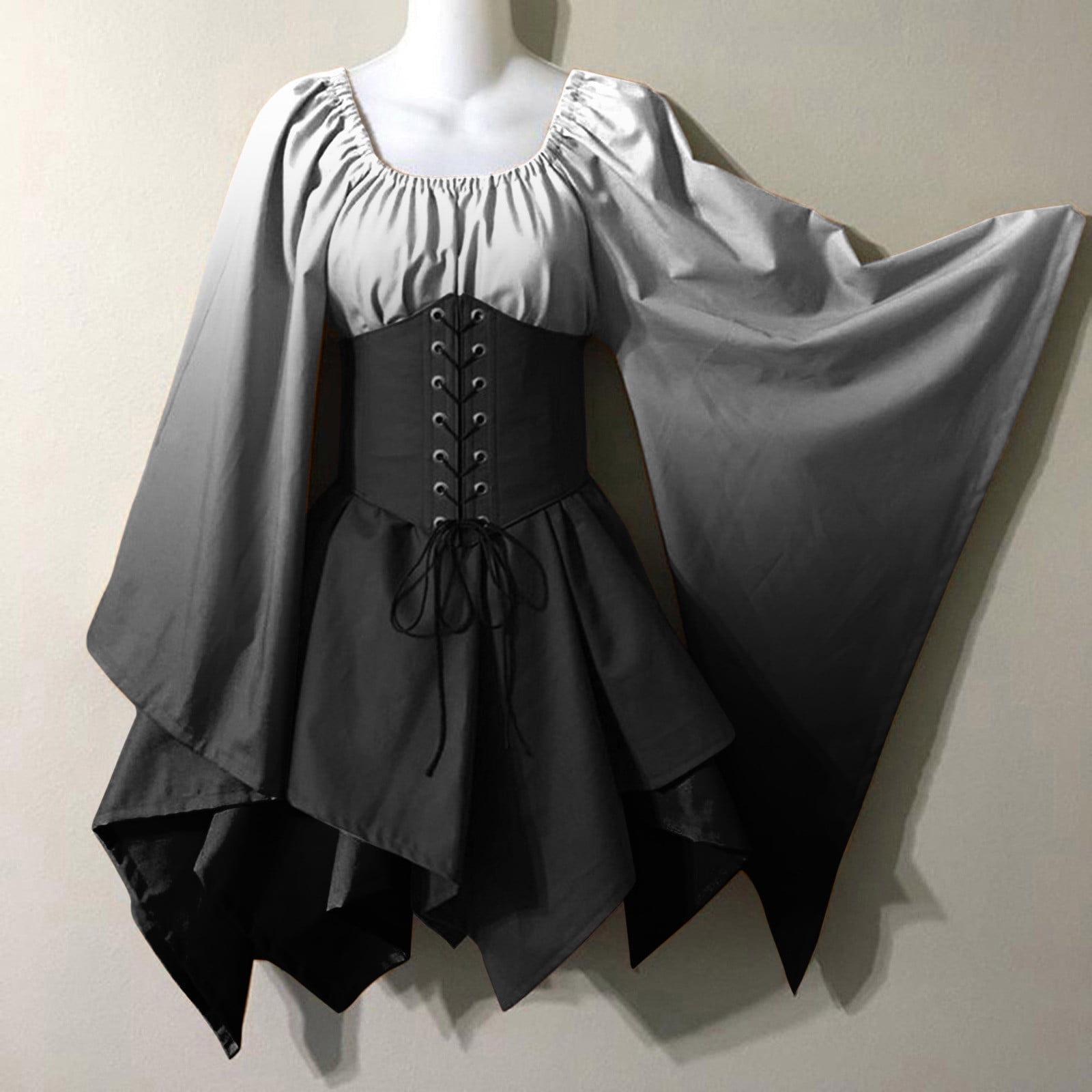 yinguo women's renaissance flare sleeve corset skirt overskirt elven ...