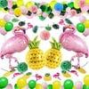 AOWEE Tropical Flamingo Party Decoration, Hawaii Beach Party Balloon with Pineapple Flamingo Foil Balloon, Pink Green Yellow Balloon Arch for Summer Pool Girl Birthday Party