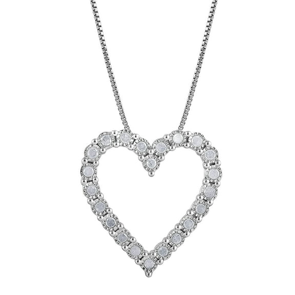 Beyond Brilliance 1/3 Carat Diamond Sterling Silver Round Cut Heart Pendant 18-inch Box Chain Necklace