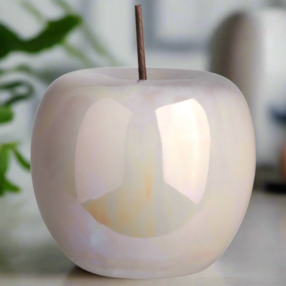 Calira Pearlescent Apple Figurine – Decorative Ceramic Apple Sculpture, Modern Tabletop Home Décor Accent for Living Room, Coffee Table, Shelf & Office (Off white)