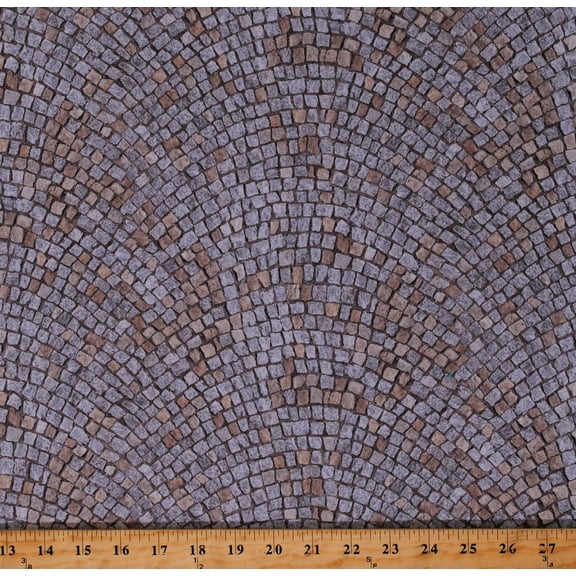 Cotton Mediterranean Escape Stones Rocks Sidewalk Pathway Trail Ground Floor Gray Cotton Fabric Print by the Yard (U5107-302-STONE)