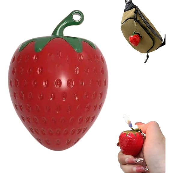 Open Flame Novelty Cute Lighter, Mini Soft Flame Strawberry Creative Portable Refilled Butane Gas Ligdahuojihter for Women Ladies Gift (Red,Without gas)-dh
