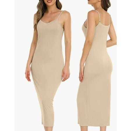 

STEADY Savings Clearance! Women s V-neck Solid Color Thin Strap Suspender Nightdress Mid-length Dress Complexion/XL