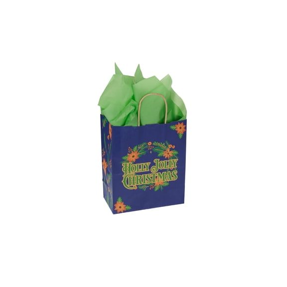 SSWBasics Medium Holly Jolly Christmas Paper Shopping Bags - Case of 100
