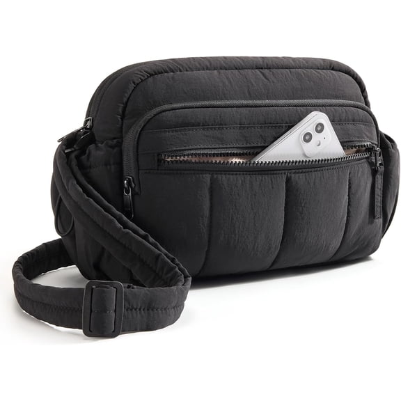 Cross Body Purse, Mini Crossbody Bags for Women Travel Purse, Puffy Shoulder Handbag Wallet with RFID Blocking Slots, Black-small