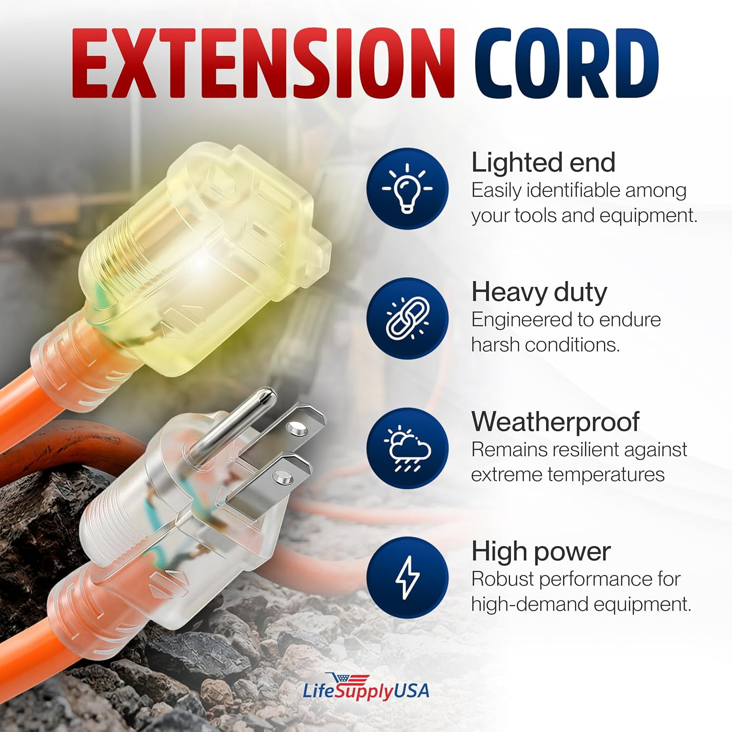 50ft Outdoor/Indoor Extension Cord 10/3 Gauge Ultra Heavy Duty 3 Prong SJTW, Waterproof, ETL Listed, Flexible Cold-Resistant Long Power Cord,15A 125V 1875W, Orange by LifeSupplyUSA