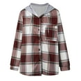 thumbnail image 6 of Flannel Plaid Jackets for Women with Hood Button Down Lined Shacket Jacket Loose Fit Long Sleeve Casual Fall Winter Warm Plaid Coat, 6 of 6