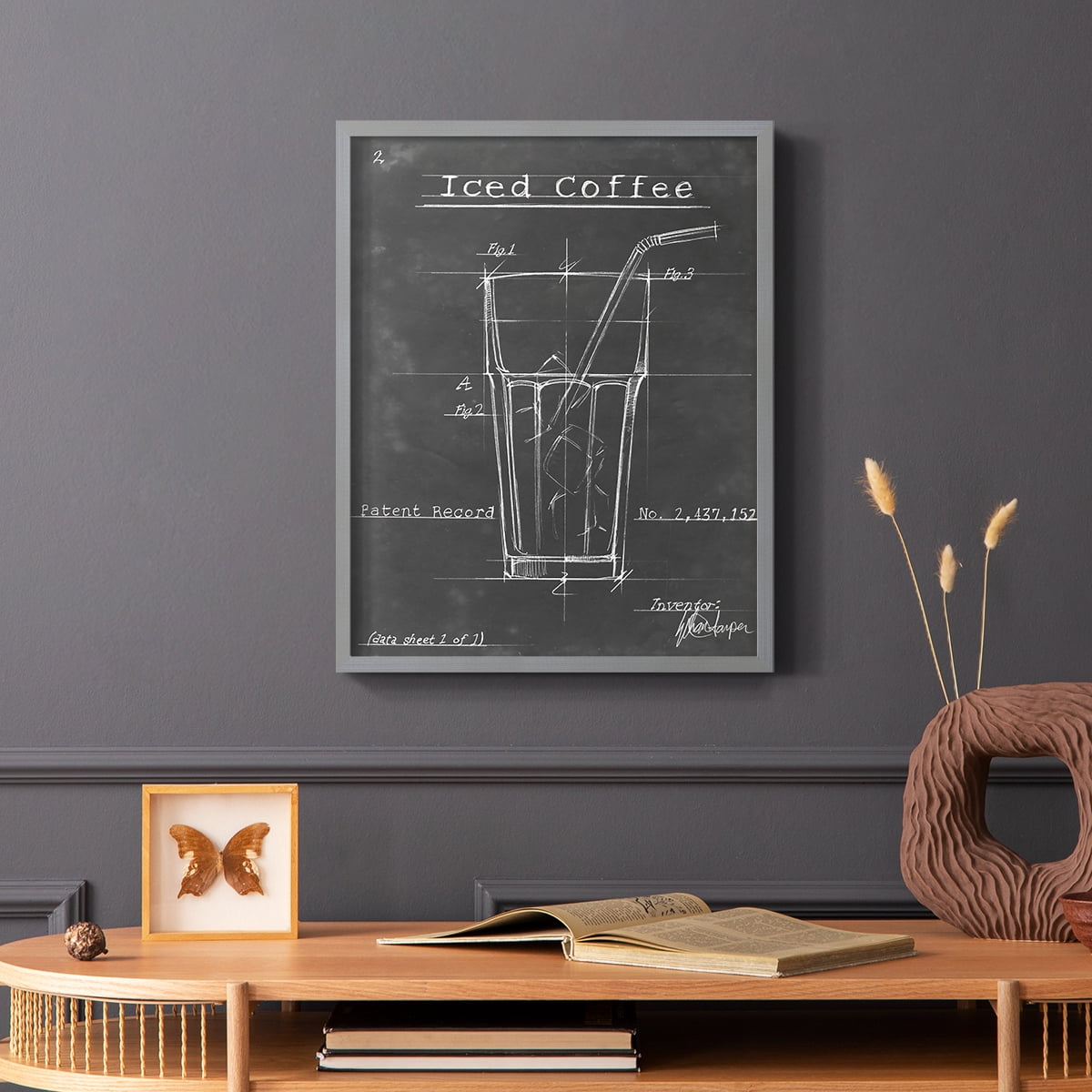 Morning Routine IV Framed Print in Gray Solid Wood Framed Print No Nail Hanging