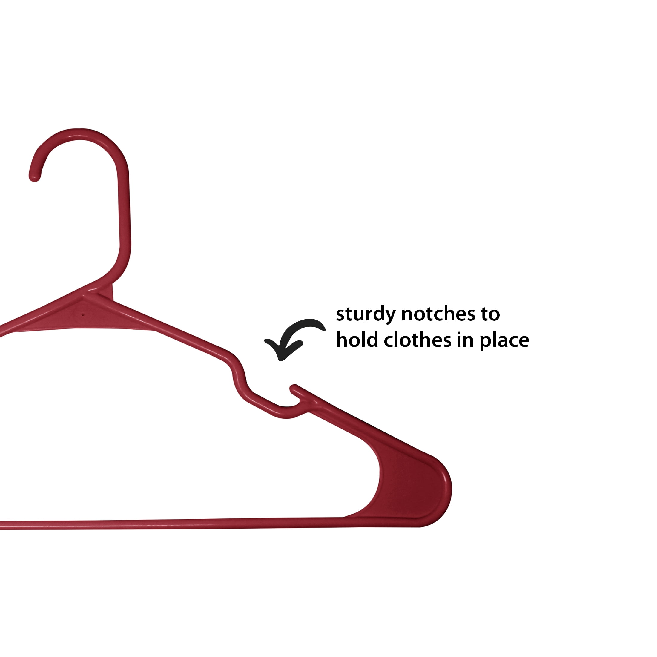 Closetselect Plastic Notched Adult Hangers for Any Clothing Type, Red Sedona 50 Count