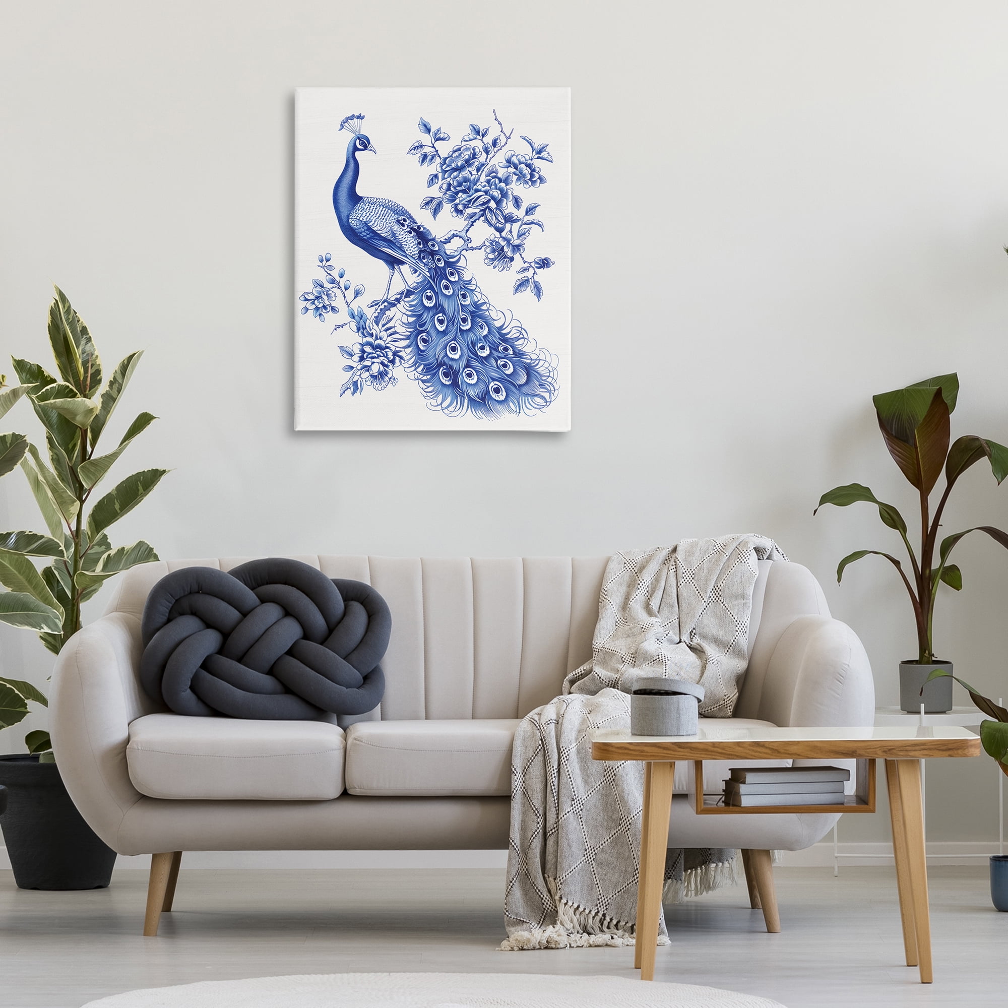 Vintage Peacock in Toile Style Canvas Wall Art, design by Lettered and Lined