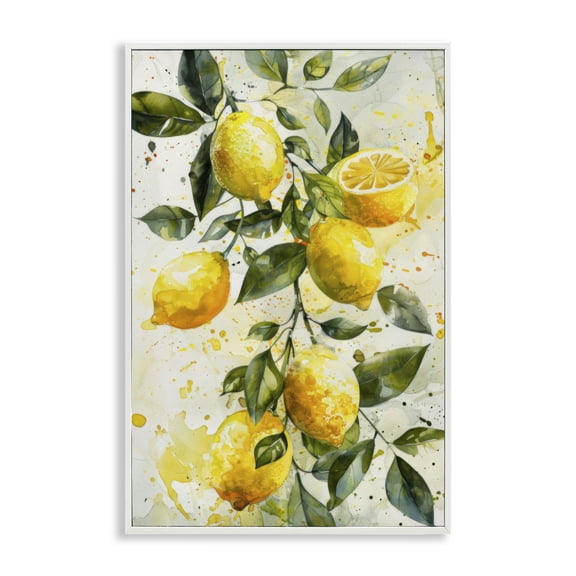 Stupell Industries Lemon Watercolor Splashes Food & Beverage Painting White Framed Art Print Wall Art, 12 x 18