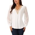 thumbnail image 1 of Camisetas casuales simples de manga larga con cuello en V de encaje para mujeres INSPIRE CHIC de moda de otoño e invierno, 1 of 5