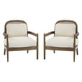 thumbnail image 3 of Christopher Knight Home Mid-Century Modern Accent Chairs, Wood Frame with Rattan Backrest, Beige Stripe Cushions, Set of 2, 3 of 9
