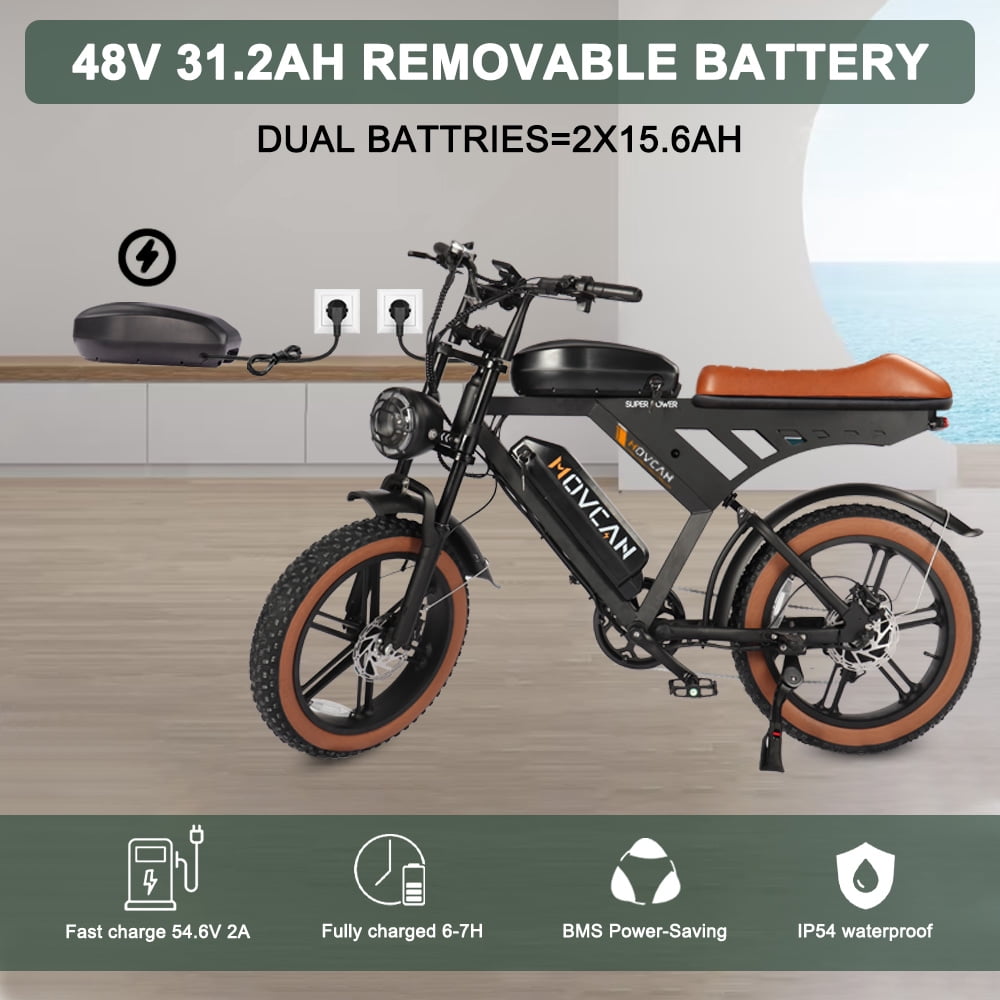 Movcan V30Max Dual Battery Electric Bike for Adult, 1500W 20" Fat Tire 48V 31.2AH Removable Battery, 32MPH 7-Speed Hydraulic Brake Off-Road Mountain Ebike UL2849
