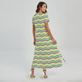 thumbnail image 2 of Mardi Gras Wave Pattern Printed Short Sleeve Maxi Dress, Mardi Gras Fashion Summer Maxi Dress For Women, 2 of 4