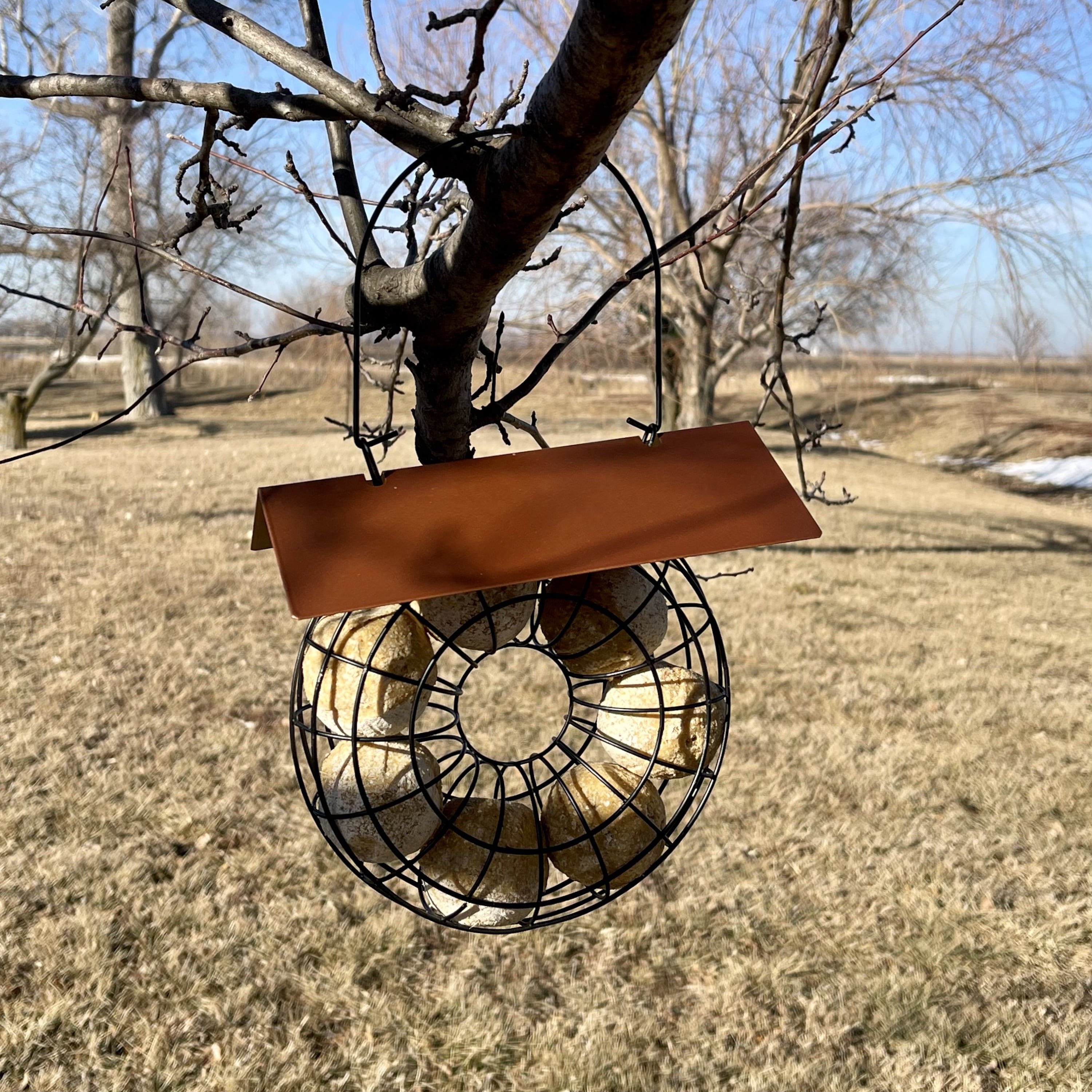 Songbird Essentials Suet Feeder for Suet Balls Metal Hanging Bird Feeder, 6 Suet Ball Capacity Copper