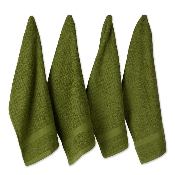 DII Terry Waffle Solid Dishtowel Set 4 Piece, Antique Green