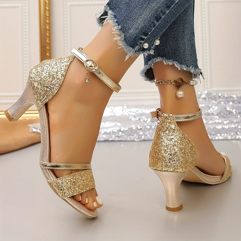 gold dress and black heels Black Pointed-Toe Slingback Kitten Heels - All Heels main image 1