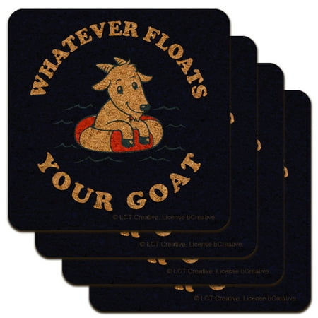 

Whatever Floats Your Goat Boat Funny Humor Low Profile Novelty Cork Coaster Set