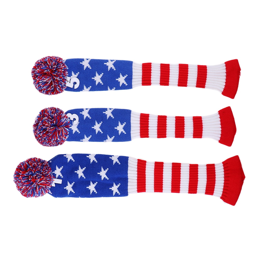funtasica 3Pcs Golf Club Knitted Headcovers Head Covers Vintange Headcover Socks Covers 1-3-5 For Driver & Fairway Woods