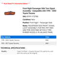 thumbnail image 2 of Front Right Passenger Side Turn Signal Assembly - Compatible with 1995 - 2000 Toyota Tacoma 1996 1997 1998 1999, 2 of 2