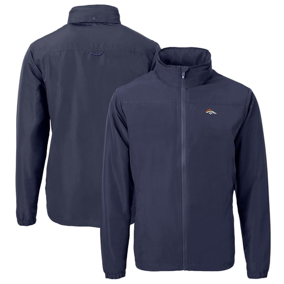 Men's Cutter & Buck Navy Denver Broncos Big & Tall Charter Eco Knit Recycled Full-Zip Jacket