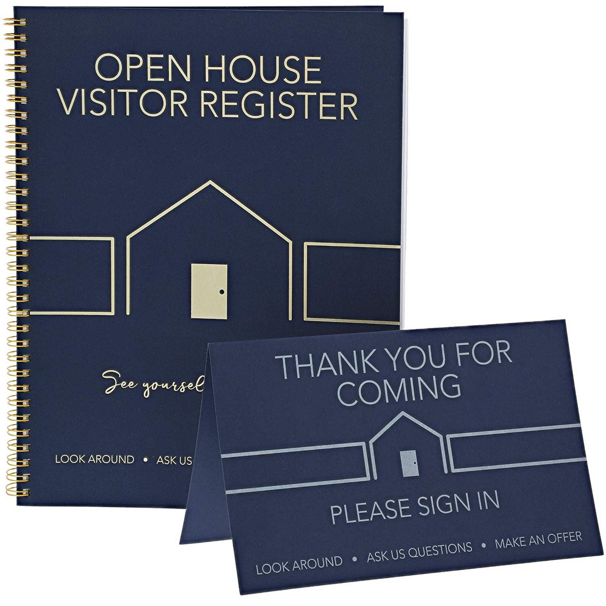 Open House Visitor Guest Registry Sign In Book and Tent Card (2 Pack