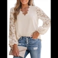 thumbnail image 2 of Blusa Elegante de Encaje para Mujer, Larga, Cuello en V, Ojales, Elegante, para Fiesta, Floral, con Cuello en V Festoneado Albaricoque XXL, 2 of 9
