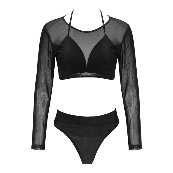LMLYSoH Sexy Womens Swimwear High-Waist Bikini Set With Mesh Cover up Swimsuit Beachwear Bathing Suit