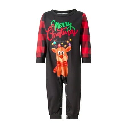 

aturustex Christmas Family Matching Pajamas Set Letters Elk Print Shirt Pullover Top +Plaid Pants
