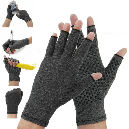 A Pair Anti Arthritis Gloves Fingerless Pain Relief Textured Open Finger Compression Gloves Support for Rheumatoid &