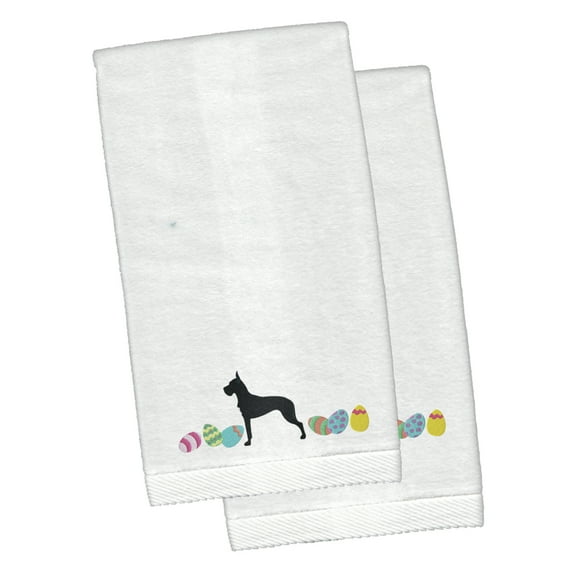 Great Dane Easter White Embroidered Plush Hand Towel Set of 2