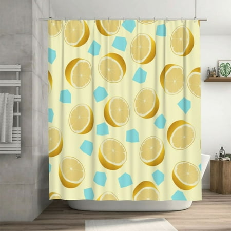 Lemon Citrus Ice Fruit Backdrop Pattern Shower Curtain, Waterproof Bath Curtains for Bathroom Decorations, 72 x 72 inches