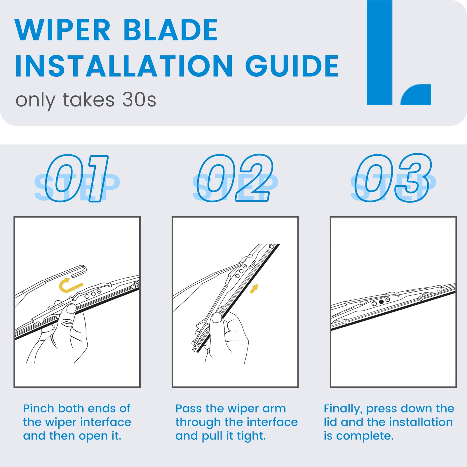 LADEWEU® 3 Wipers 26"+17"+12" for Cadillac SRX 2010-2016 All Weather Original Equipment Automotive Replacement Front Rear Windshield Wiper Blade (Pack of 3)
