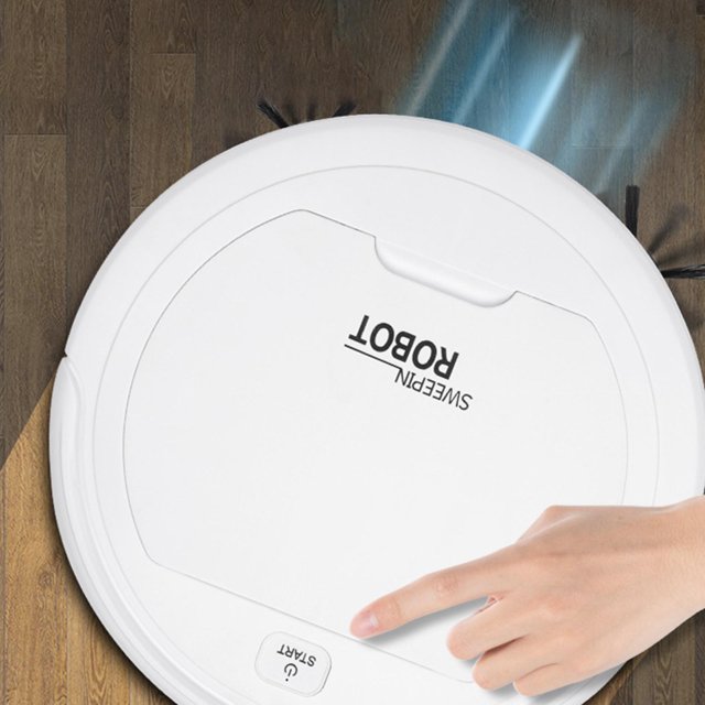 aspirador recargable, bajo ruido, 75 tiempo de tiempo de tiempo de de funcionamiento, limpieza automática, 1200mah, arranque botón para , alfombra de blanco Robot aspirador blanco Macarena, vista cenital; disco circular de 20x20 cm en plástico ABS con tapa lisa y texto 'SWEEPIN ROBOT', botón START visible, cepillos laterales extendidos y mopa reemplazable. Perfil bajo de 6 cm, acabado blanco mate, indicado para alfombras, pisos de madera y baldosas; también suele usarse para limpiezas rápidas dentro de autos.