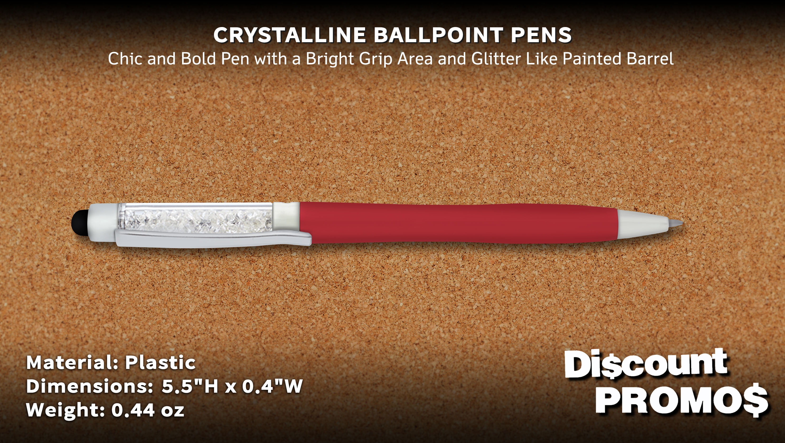 10 Crystalline Ballpoint Pens Pack - Twist mechanism, Black Ink - Red
