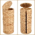 thumbnail image 4 of Vorfor Freestanding Toilet Paper Holder with Lid, Wicker Toilet Roll Holder, Bathroom Storage Basket, Water Hyacinth Round, Natural, 4 of 14