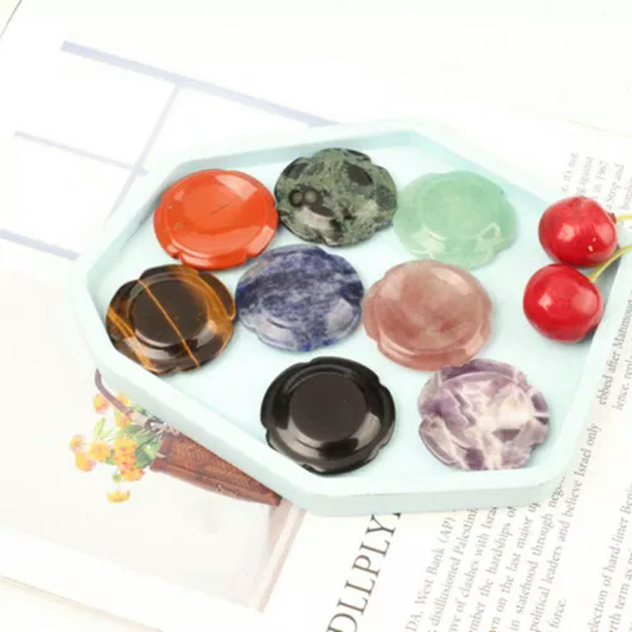 EOEMY Natural Plum Blossom Flowers Thumbstone Decompression Worrystone Healing Gift-10Pcs-Dragon Bloodstone