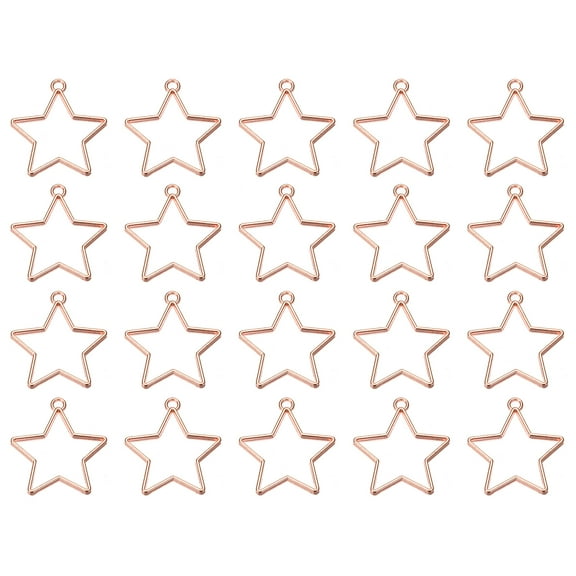 20pcs Open Bezels Pentagram Resin Bezels Pendants Star Open Back Bezel Alloy Hollow Frame Bulk Rose Gold